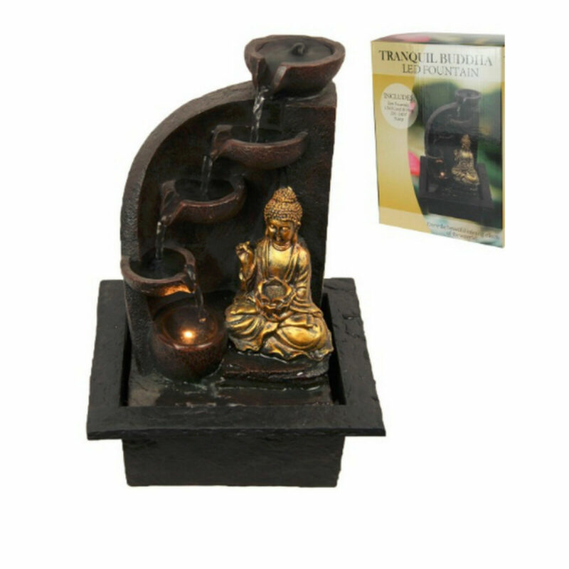 31cm Gold Buddha Waterfall Fountain w Light Zen Garden Home Decoration