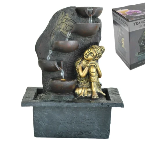 28cm Resting Buddha Water Fountain Light Statue – Zen Indoor & Outdoor Decor