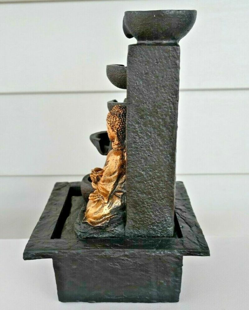 31cm Gold Buddha Waterfall Fountain w Light Zen Garden Home Decoration - Image 3