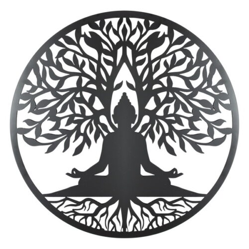 60cm Metal Buddha With Tree Of Life Wall Art