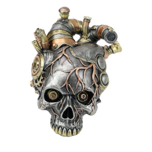 17cm Steampunk Skull with Aorta Heart Design – Gothic Anatomical Ornament, Industrial Décor