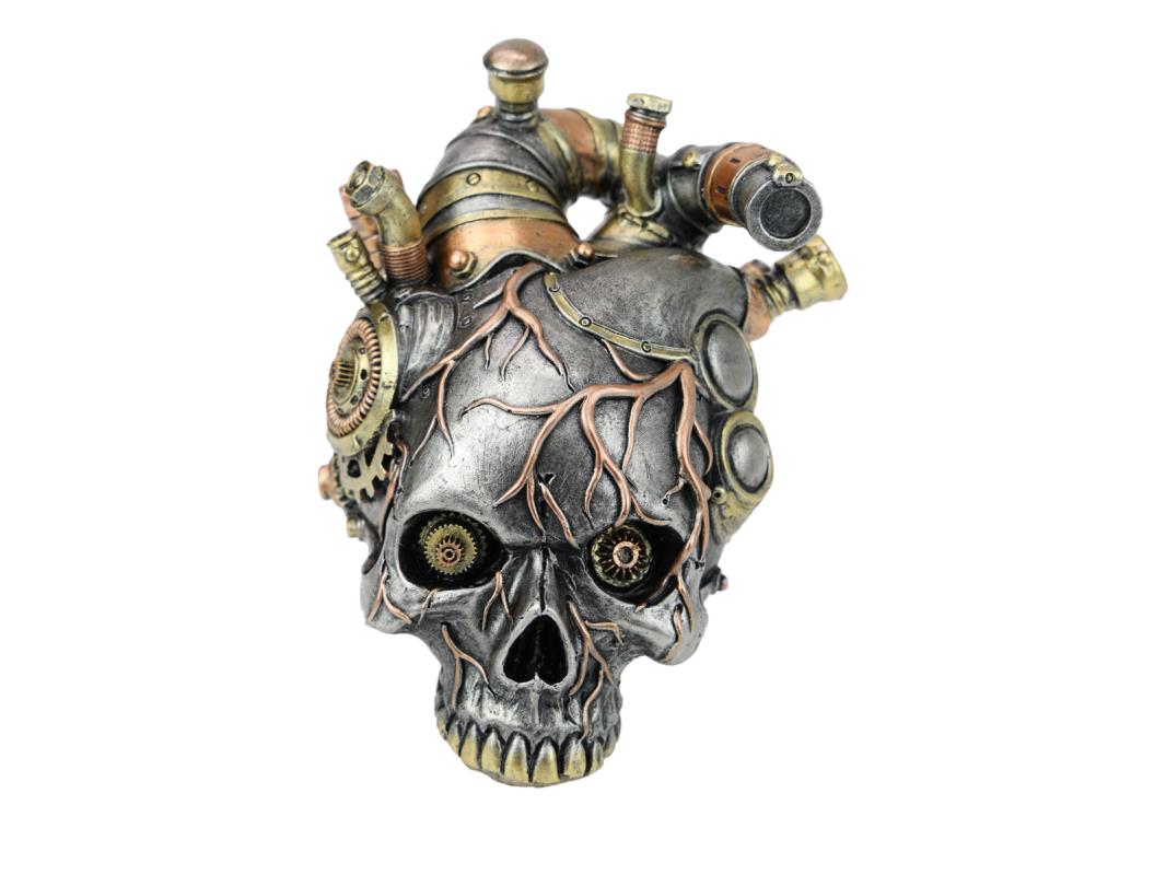 17cm Steampunk Skull with Aorta Heart Design – Gothic Anatomical Ornament, Industrial Décor