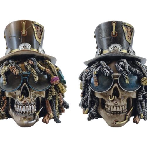 18cm Steampunk Rock Skull with Top Hat – Gothic Industrial Ornament, 2 Assorted Designs  Description: