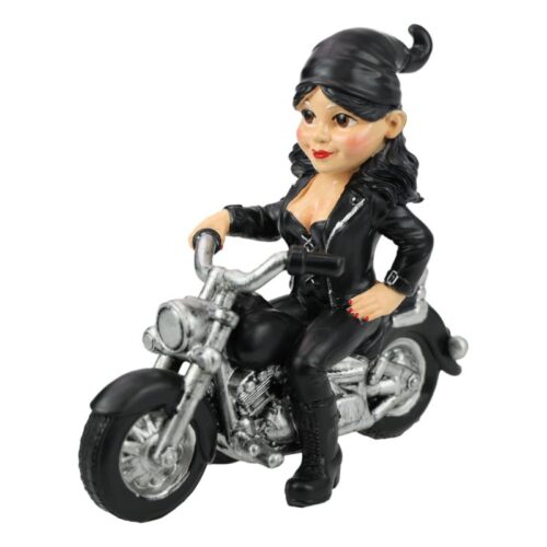 19cm Biker Chick on Black Motorbike – Collectible Figure / Display Model Statue