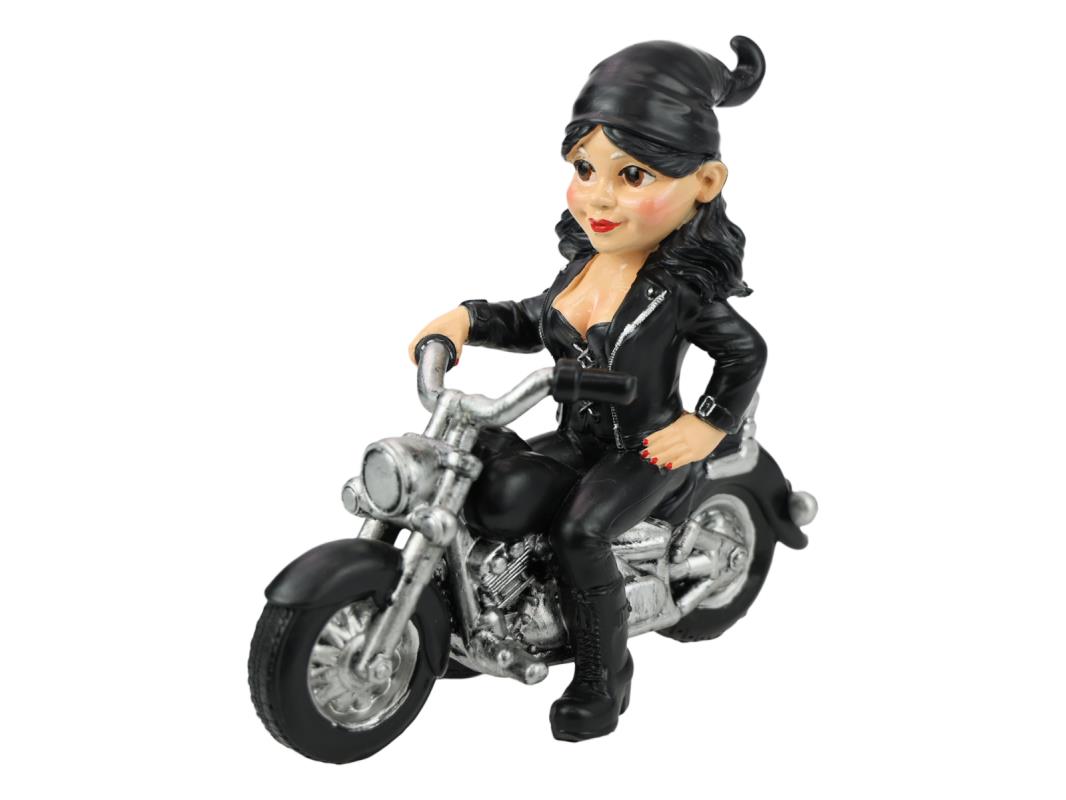 19cm Biker Chick on Black Motorbike – Collectible Figure / Display Model Statue